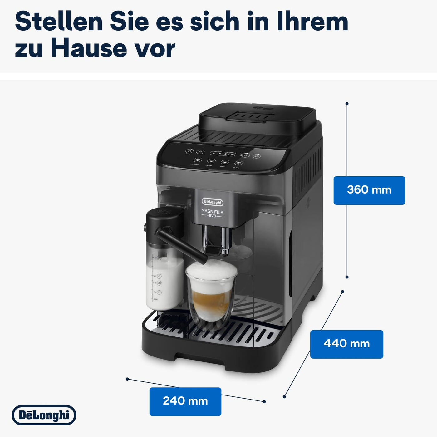 De'Longhi Magnifica Evo ECAM292.52.GB, Kaffeevollautomat mit Milchsystem, 4 Direktwahltasten für Cappuccino, Espresso und weitere Getränke, intuitives Bedienfeld, 2-Tassen-Funktion, Schwarz