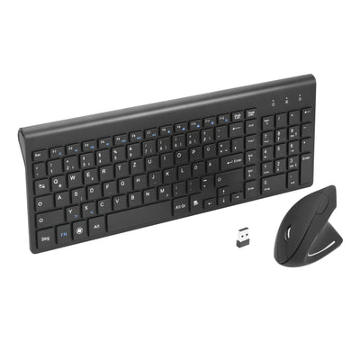 Fonicer 2,4 GHz Kabellose Vertikale Ergonomische Maus und Tastatur Combo Ultradünne tragbare Größe für PC Desktop Computer Laptop Mac Tablet, Black