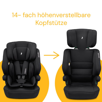 Osann Jazzi Isofix, Kindersitz mit Isofix ab 1 Jahr, Autositz von 76 bis 150 cm, i-Size mitwachsend - Black