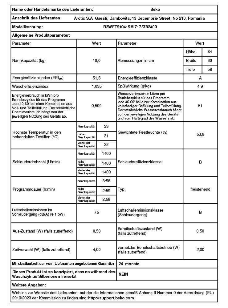 Beko B3WFT510415M Waschvollautomat, Waschmaschine, 10kg, 1400 U/min, SteamCure Dampffunktion, allergikergeeignet, AddXtra-Nachlegefunktion, Ironfast, AquaWave-Schontrommel, Bluetooth-Steuerung, Grau