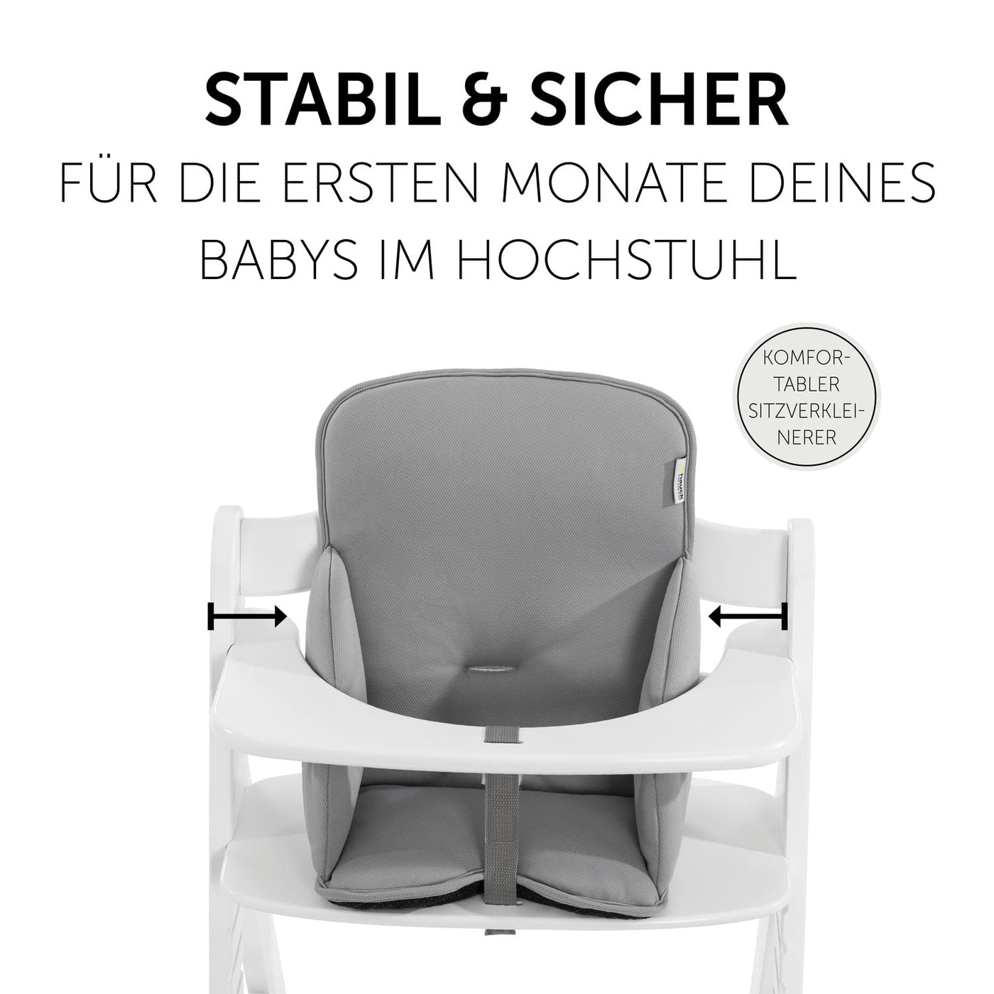 hauck Sitverkleinerer Kissen Alpha Cosy für Alpha+, Beta+ & Arketa Holzhochstuhl, für Babys 6-36 Monate, Hochstuhl Sitzkissen mit hoher Rückenlehne und Stabilisierten Seiten (Stretch Grey)