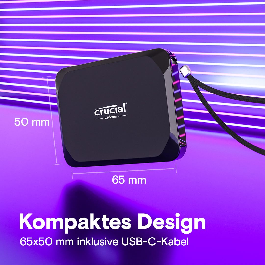 Crucial X9 1TB Portable SSD Festplatte, bis zu 1050MB/s, kompatibel mit PC, Mac und Spielekonsolen, Externe SSD, USB-C 3.2 - CT1000X9SSD902