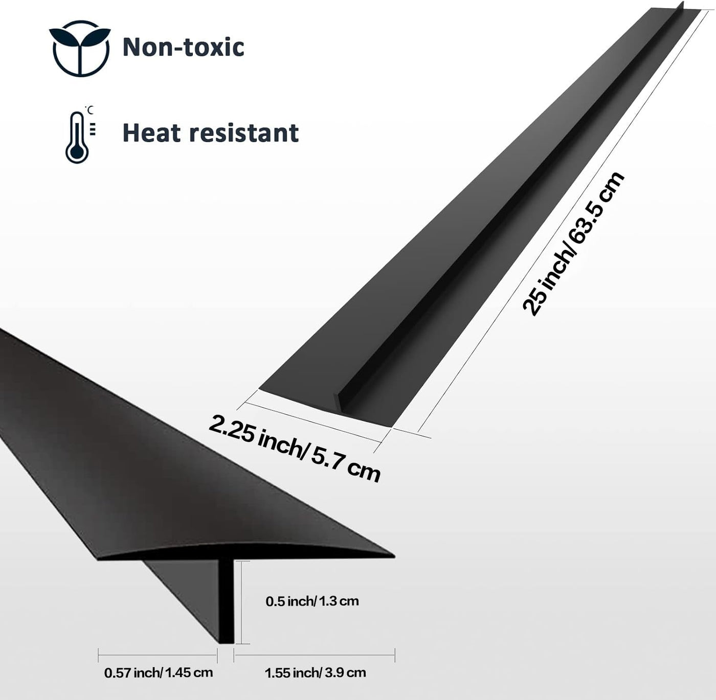 ddLUCK 2 Stück Silikon-Ofen Spaltabdeckung, 63,5 cm lang, Spaltfüller, langer Spaltfüller, Dichtet verschüttete Flüssigkeiten zwischen Theke, Herd, Backofen, Waschmaschine und Küchengeräten (Schwarz)