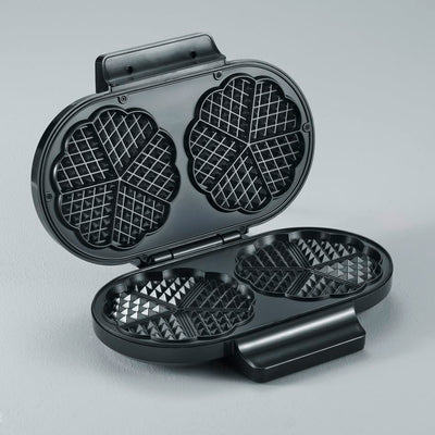 SEVERIN Duo-Waffeleisen, antihaftbeschichtetes Doppelwaffeleisen für zwei klassische Herzwaffeln, Herzwaffeleisen im Slim-Design, ca. 1.200 W Leistung, schwarz, WA 2106