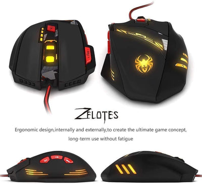 zelotes Gaming Maus,9200 DPI, 8 Programmierbare Tasten Ergonomische Maus mit Kabel,Computer Maus,USB led Maus,PC Gamer Maus,Gaming Mouse für PC Mac (Schwarz)