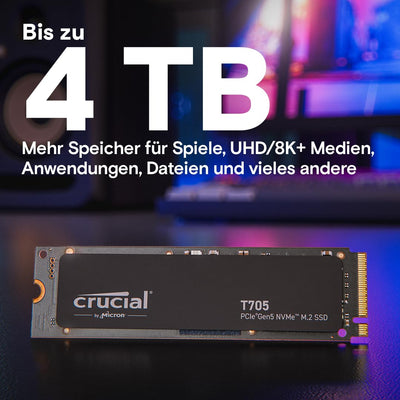 Crucial T705 4TB SSD PCIe Gen5 NVMe M.2 Interne SSD, bis zu 14.100MB/s, Microsoft DirectStorage, PCIe 4.0 abwärtskompatibel, Solid State Drive - CT4000T705SSD3