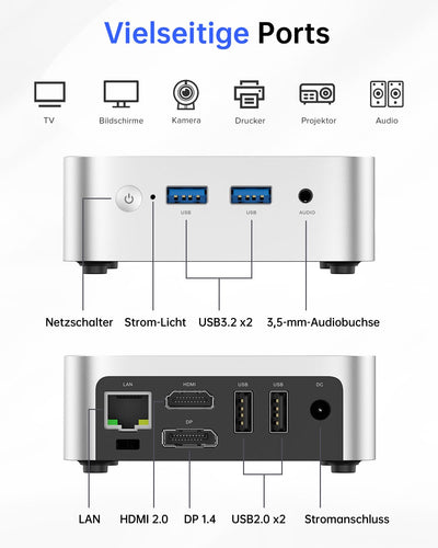 ACEMAGICIAN V1 Mini PC W11 PRO,Ιntel Alder Lake-N97(Bis zu 3,6 GHz),16 GB DDR4 512 GB SSD Micro Desktop Computer|HDMI+DP|USB3.2 Für Business/Office/Multimedia