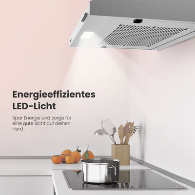 COMFEE' CHU 3.6F17BS 60cm Unterbauhauben Dunstabzugshaube Unterbau mit Edelstahl, abnehmbarem Aluminiumfilter, 200m³/h Luftstrom, 2 Stufen, 1 LED-Licht, Inox, Edelstahl Silber