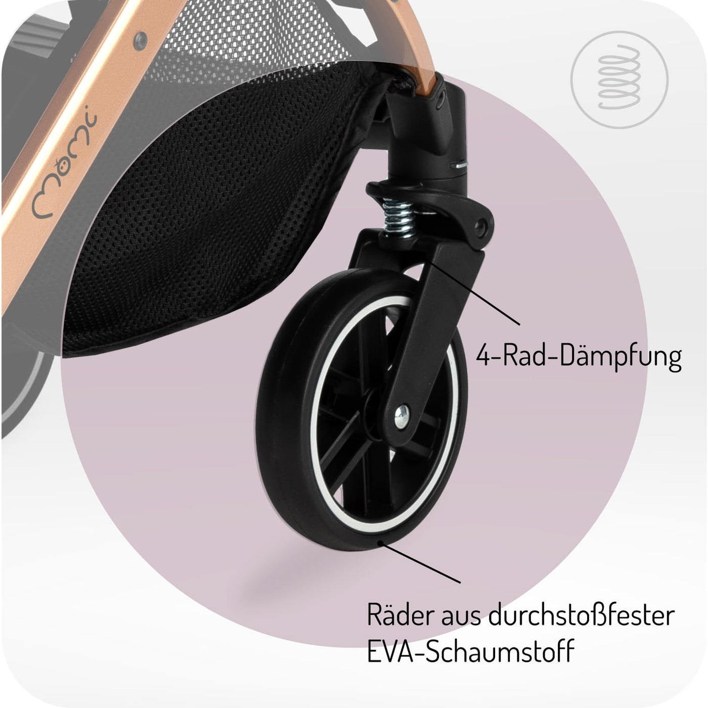 MOMI ESTELLE Kinderwagen für Kinder ab 6 Monat bis zu max. Körpergewicht von 15 kg, H105 x B51 x T75 cm, klappbar auf die Maße H65 x B51 x T21 cm, Gewicht 7,5 kg, 5-Punkt-Sicherheitsgurt