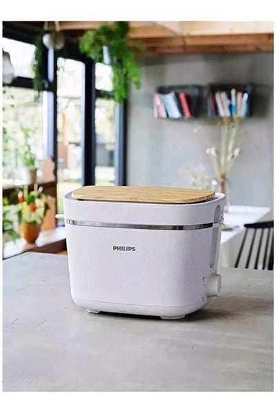 Philips Toaster Eco Conscious Edition - 2 Toastschlitze, 8 Stufen, Brötchenaufsatz, Auftaufunktion, hergestellt aus Altspeiseöl, seidenweiß-matt (HD2640/10)