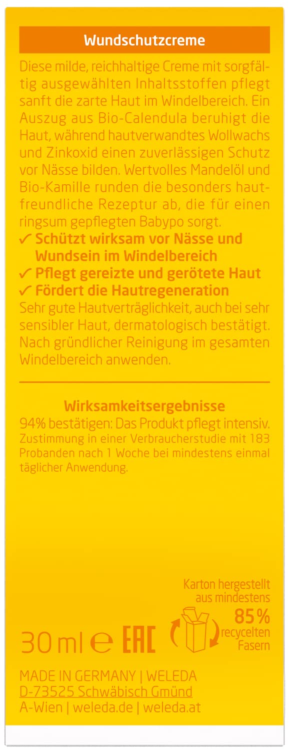 WELEDA Bio Baby Calendula Wundschutzcreme 30ml - Naturkosmetik Babypflege Windelcreme schützt empfindlicher Babyhaut im Windelbereich. Natürliche Hautpflege hilft bei gereizter Haut & Windelausschlag