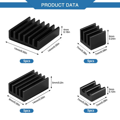 VooGenzek 20 Stücke Kühlrippen Aluminium Set Raspberry Pi 4, Raspberry Pi Aluminium Kühlkörper with Heat Conducting Tape, zum Kühlen von Raspberry Pi, Schwarz