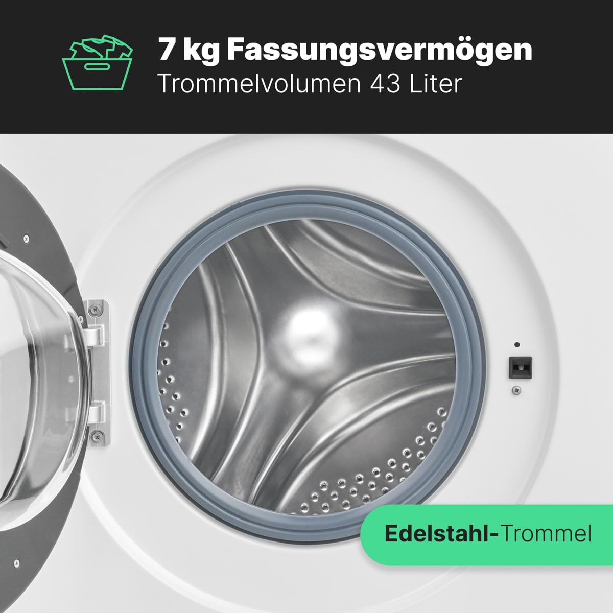 Bomann® Waschmaschine 7kg | max. 1400 U/min | 10 Jahre Motor-Garantie | effizienter, leiser & langlebiger Invertermotor | 15 Programme | Endzeitvorwahl | LED-Display | Washing Machine | WA 7175 weiß