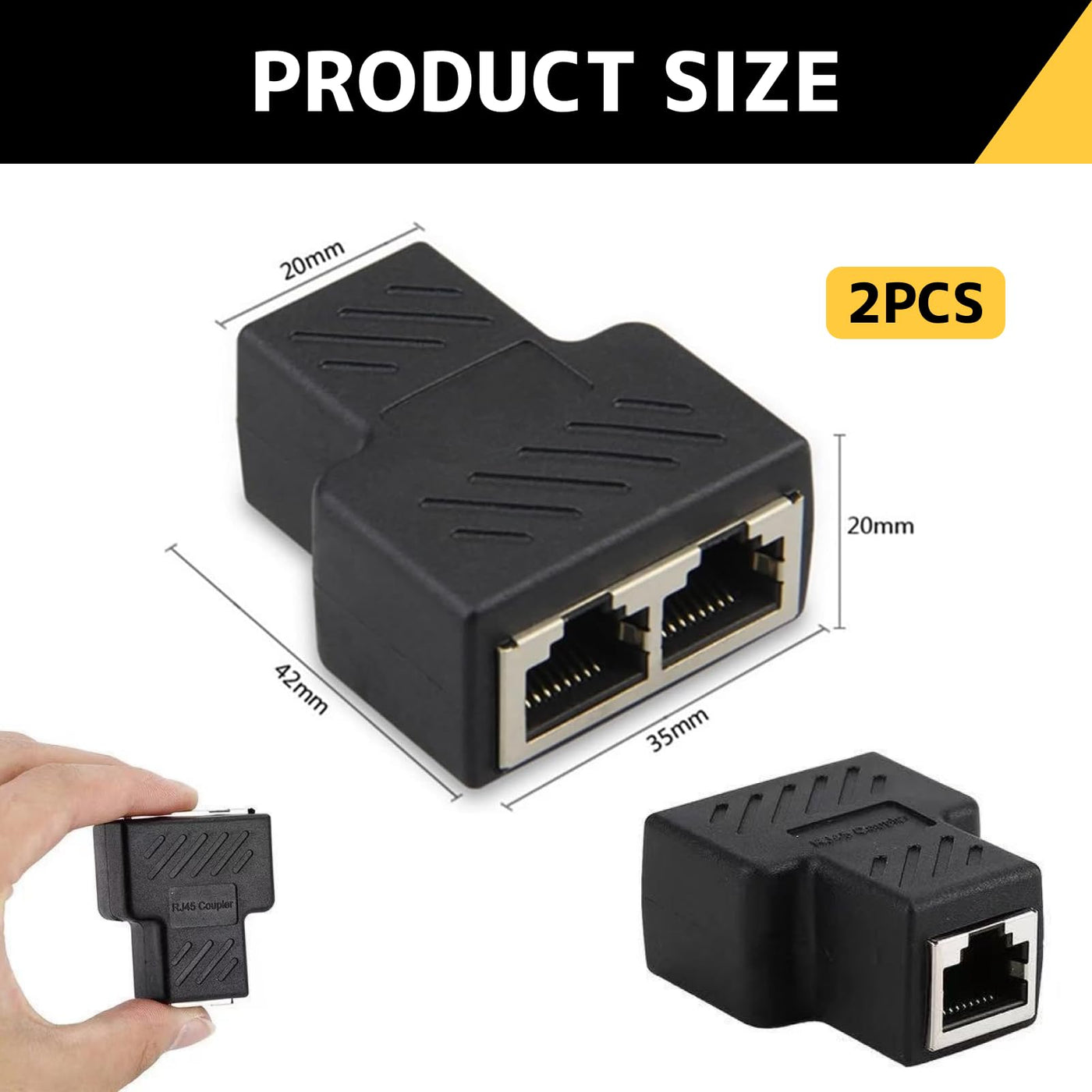 2 Stück Ethernet Splitter Netzwerk Verlängerungen Adapter, RJ45 Splitter LAN Switch 2Port,RJ45 Kupplung Ethernet LAN Kabel Adapter Verbinder, Ethernet Kabelverteiler für Netzwerkadapter