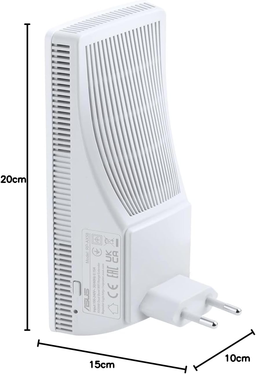 ASUS RP-AX58 AX3000 Dualband WiFi 6 Range Extender/AiMesh Extender (160 MHz Bandbreite auf 5GHz Kanälen, Einrichtung per App, große Kompatibilität)