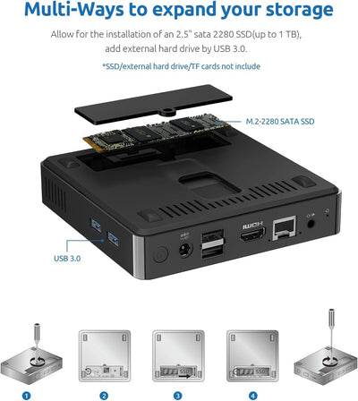 BMAX Mini PC W-11 Pro 8 GB DDR4 128 GB eMMC, W-11 Pro Gemini Lake N4000 (bis zu 2,6 GHz), Dual-Screen-Display, unterstützt 4K HDMI, 2,4 G/5 G WLAN, Bluetooth 4.2