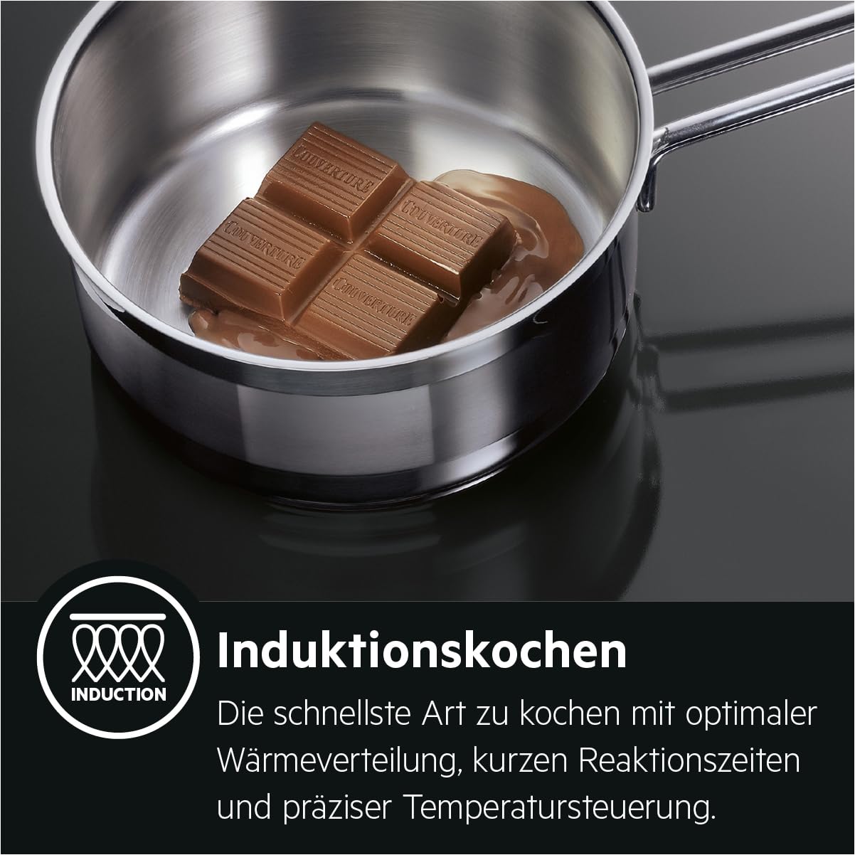 AEG IKS6431AXB Induktionskochfeld autark 60cm, 4 Zonen mit 4x Power-Funktion für schnelles Kochen, 7350 W, 14 Stufen, Edelstahlrahmen, Timer, Touch-Bedienung je Zone, kompatibel mit Haubenautomatik