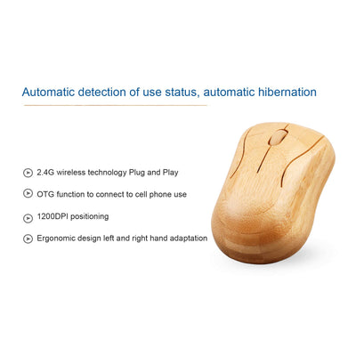 Ensemble clavier et souris Vikye, appareils sans fil pour ordinateur en bambou Plug and Play sans fil 2,4 GHz, appareils de contrôle d'ordinateur en bois à connexion sans fil pour bureau (souris)