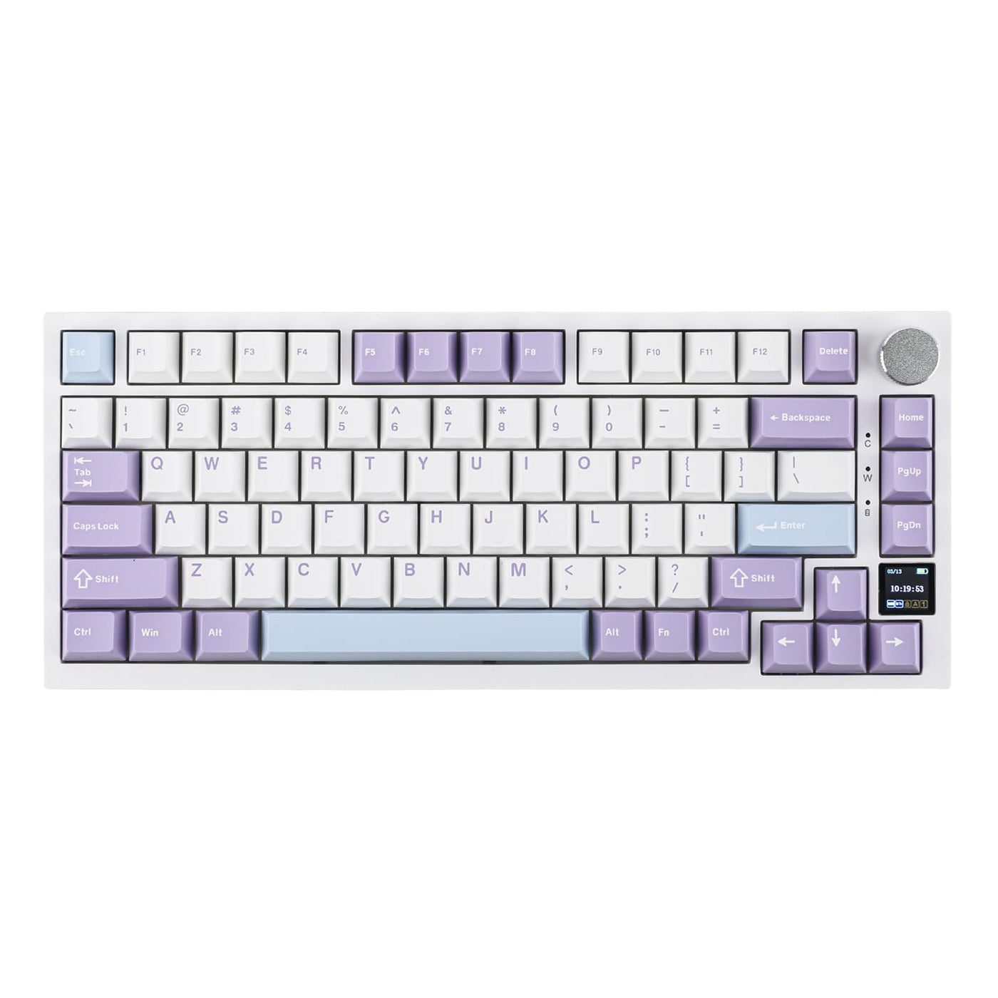 EPOMAKER Ajazz AK820 Pro Gasket Mechanische Tastatur mit Kabel/Bluetooth/kabellos, TFT Bildschirm, beleuchtet RGB, Schalldümpfende Foam für Win/Mac/PC (White Purple, Ajazz Flying Fish Switch)