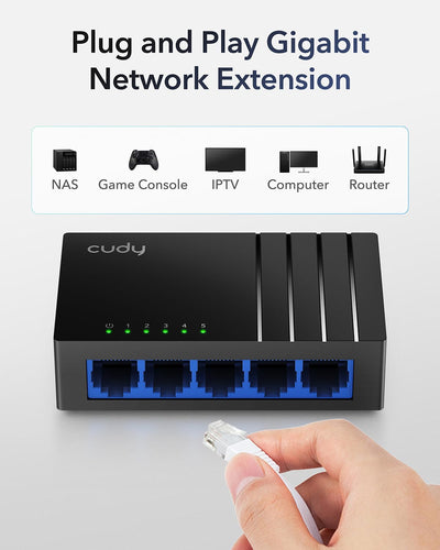 Cudy GS105D 5 Port LAN Switch Gigabit, Gigabit Switch 5-Port, 5 * 10/100/1000Mbit/s RJ45, Netzwerk Switch, LAN Verteiler, Plug & Play