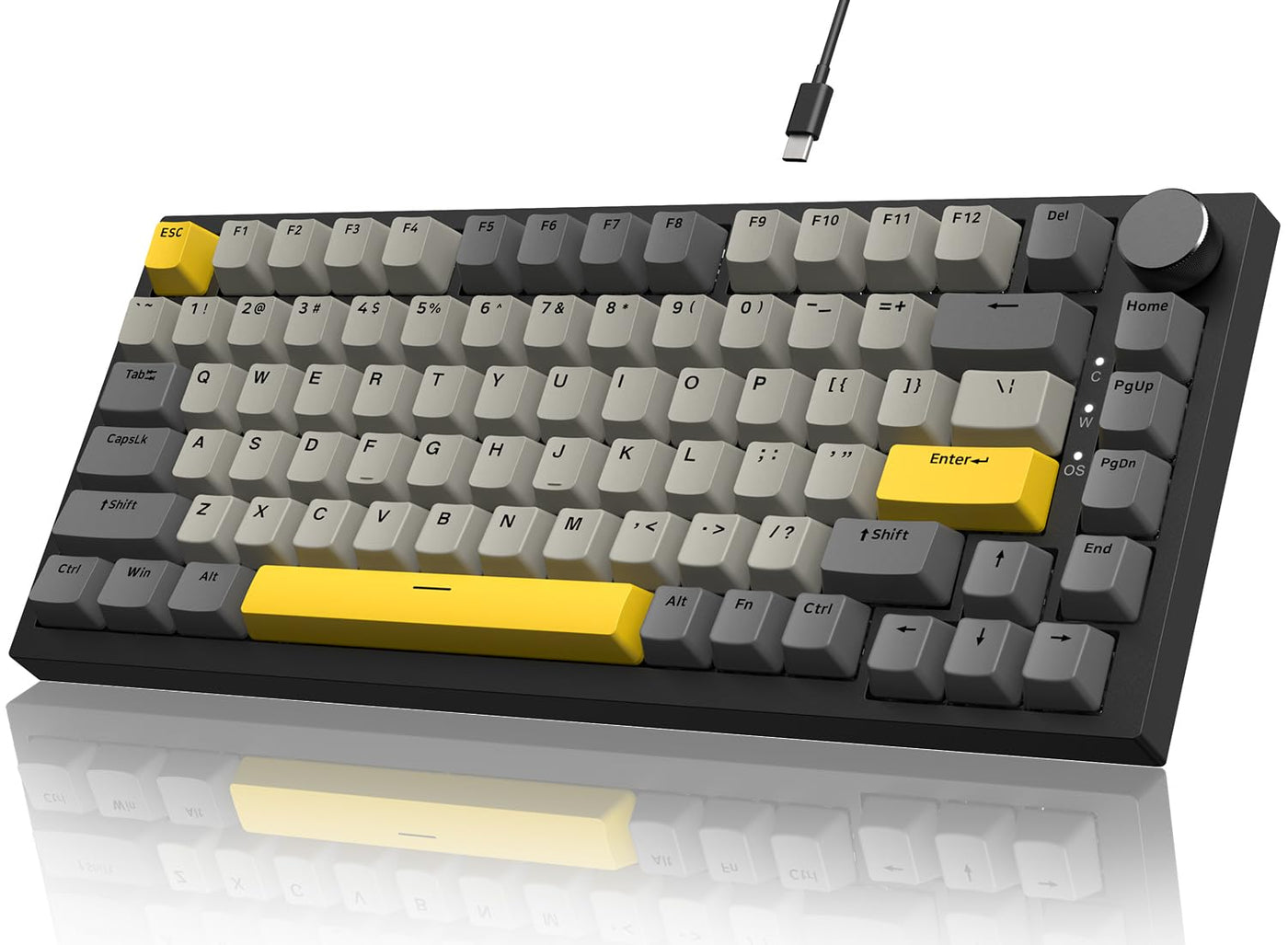 YINDIAO Ajazz AK820 Mechanische Tastatur mit Knopf,75% ANSI-Layout,82 Tasten,Kabelgebundene Gaming-Tastatur,Verbesserte Dichtungsmontage,Hot Swappable,Linearer Schalter,RGB-Licht,für PC,MAC (Grau)