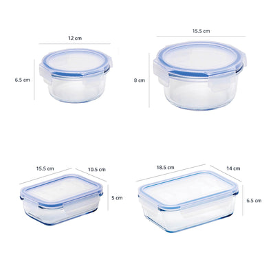 Amazon Basics - Frischhaltedosen aus Glas für Lebensmittel, 14er-Pack (7 Behälter + 7 Deckel), BPA-freie (7er Pack) , Transparent, Blau