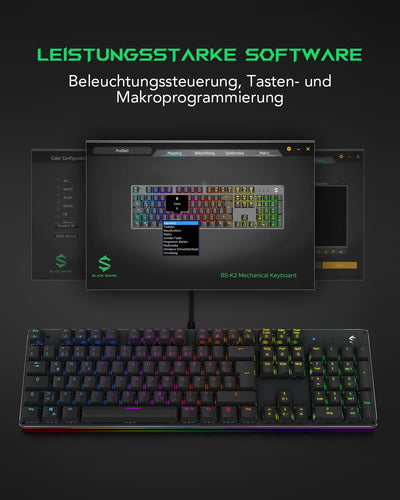 Black Shark Mechanische Gaming Tastatur RGB-Beleuchtung, QWERTZ Deutsches Layout, Blauen Schaltern, Anti-Ghosting 105 Tasten, Metall Platte, Voll Programmierbare Gaming Tastatur, für PC Gamers