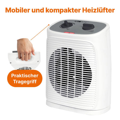 Clatronic® Heizlüfter inkl. Ventilatorfunktion | elektrische Heizung mit stufenlosem regelbarem Thermostat und 2 Heizstufen | Heizstrahler oszillierend | Heizgerät für Bad, Küche, Garage | HL 3800