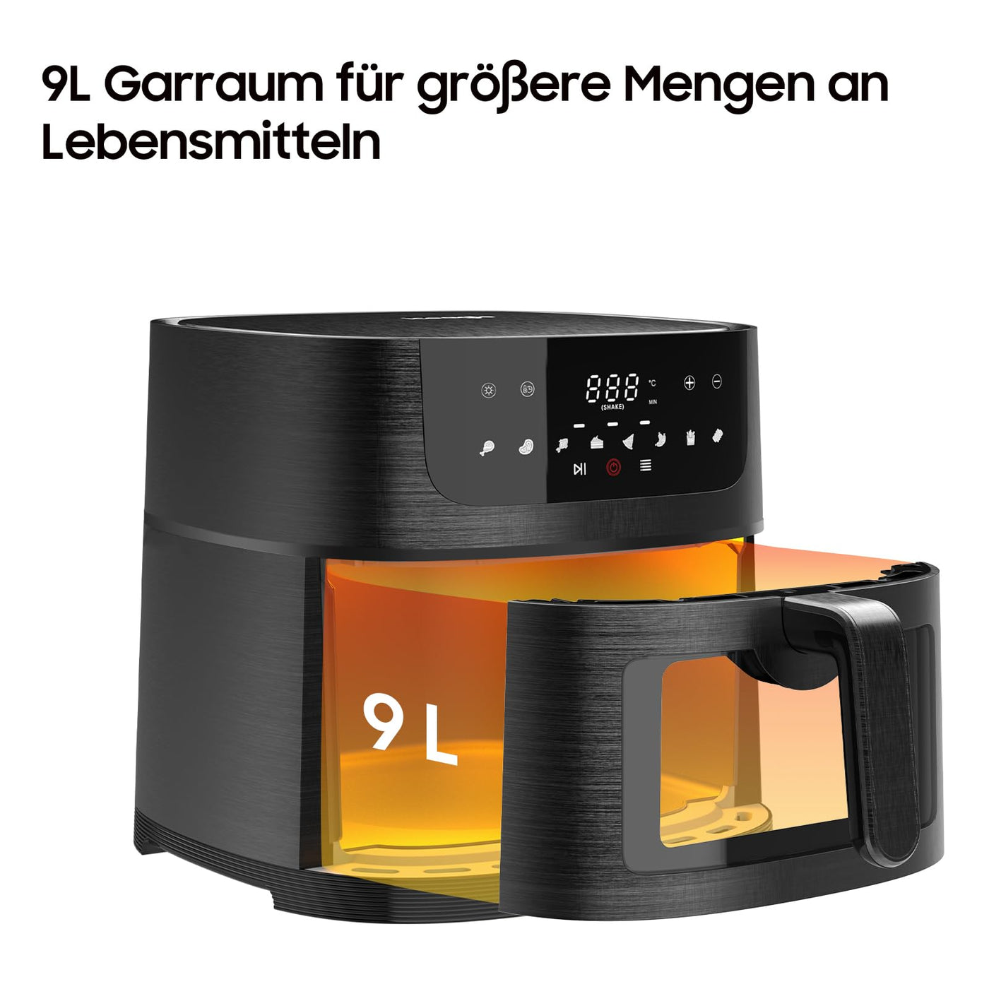 Iceagle Heißluftfritteuse XXL Air Fryer 9L - Heissluftfriteuse mit Großes Sichtfenster | Friteuse Airfryer ohne Öl mit Digitalem Led Touchscreen, 8 Programmen, Shake-Modus, 1800W, Rezeptbuch