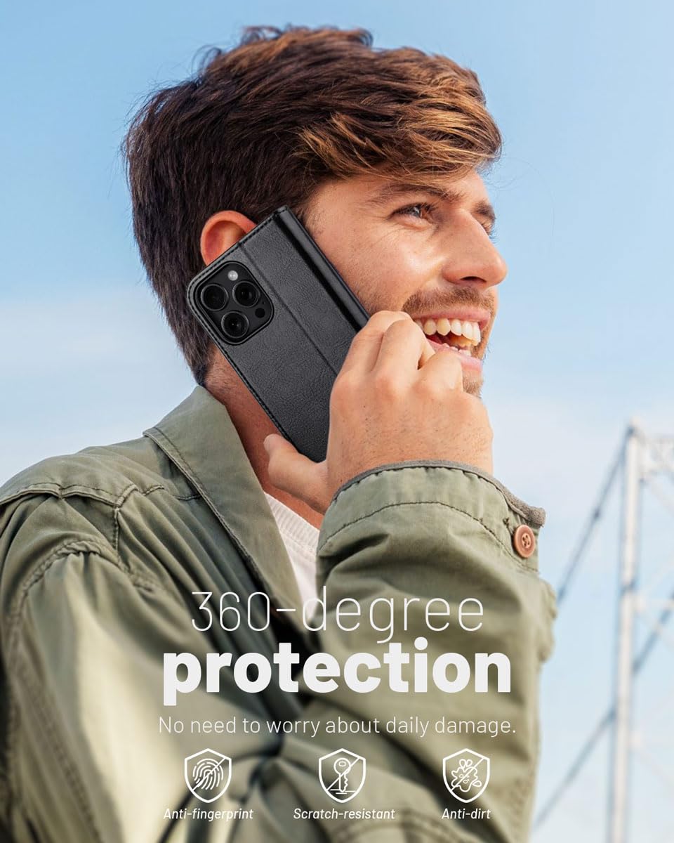 OCASE iPhone 16 Pro Hülle Handyhülle Premium PU Leder, Kartenfach Standfunktion, RFID Schutzhülle, Klapphülle Handytasche Lederhülle Kompatibel für iPhone 16 Pro 6,3 Zoll Schwarz