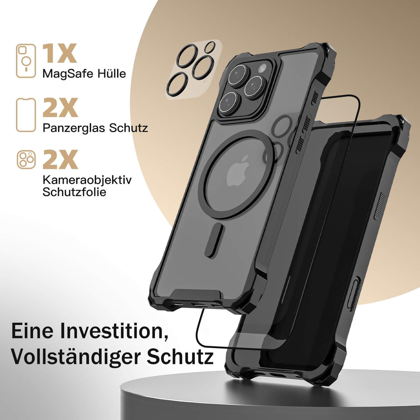 GUtttGU Handykette für iPhone 16 Pro Max Hülle mit Band mit 2 Displaychutz Panzerglas + 2 Kamera Schutzfolie Klar Handyhülle Kompatibel mit Magsafe Schutzhülle für iPhone 16 Pro Max Schwarz