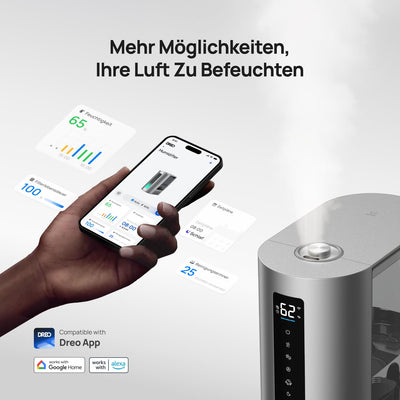 Dreo 6L Smart Luftbefeuchter für große Räume, Warm- und Kaltnebel für Schlafzimmer, 60 Std. Laufzeit, präziser Feuchtigkeitssensor, Aromadiffusor und kompatibel mit Alexa.