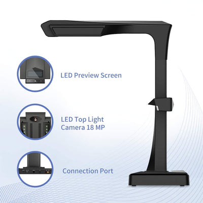 CZUR ET18 Pro Buchscanner mit LED Fülllicht, OCR Dokumentenscanner 18 Megapixel Dokumentenkamera Visualizer mit Laser Abflachungstechnologie, bis zu A3, Kompatibel mit Windows Mac