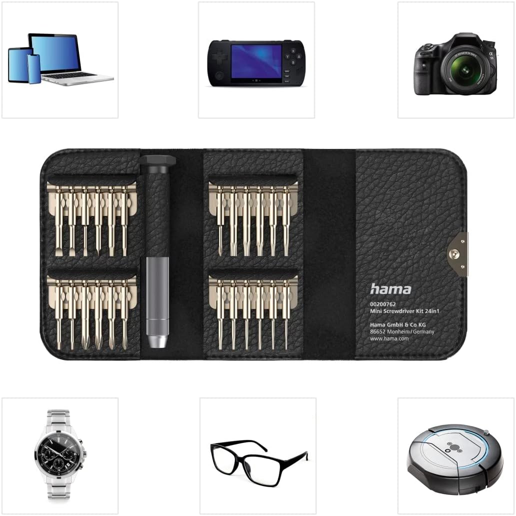 Hama Feinmechaniker Schraubendreher Mini (u.a. Kreuzschlitz, Schlitz, Torx Reparatur-Set magnetisch für Brille, Uhr, Laptop, Tablet, Handy, Kamera, Modellbau) Screwdriver, Werkzeugset 25-teilig