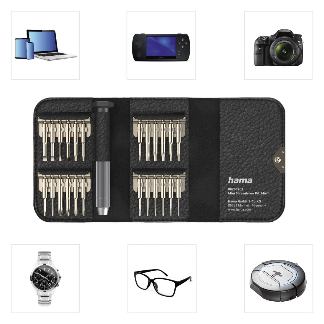 Hama Feinmechaniker Schraubendreher Mini (u.a. Kreuzschlitz, Schlitz, Torx Reparatur-Set magnetisch für Brille, Uhr, Laptop, Tablet, Handy, Kamera, Modellbau) Screwdriver, Werkzeugset 25-teilig