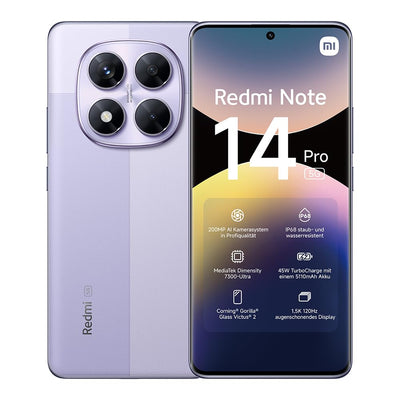 Xiaomi Redmi Note 14 Pro 5G Smartphone, 12 + 512GB, Purple, 200MP professionelle AI-Kamera, IP68, 45W TurboCharge mit 5110mAh Akku, AI-Funktionen (kein Ladegerät enthalten)