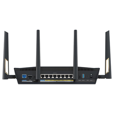 ASUS RT-BE88U Dualband WiFi 7 AiMesh Extendable Performance Dual-Band Router (WiFi 7, 4K-QAM, MLO, 2X 10G Ports, SFP+, 4X 2.5G Ports, Vier 1G Ports, bis zu 5X SSIDs, 34G WAN-LAN Kapazität, VPNs)