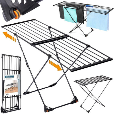 Vilde Wäscheständer Standtrockner | Wäschetrockner Drying Rack | Metall Ausziehbar Schwarz XXL 110-189 cm