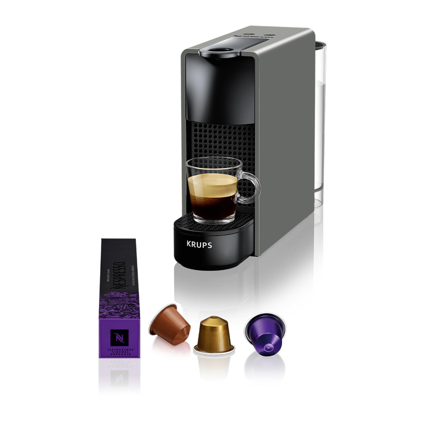 Nespresso Krups XN110BRD Essenza Mini Kaffeekapselmaschine | 0,6 L | 19 bar | Energiesparmodus | grau | Energieklasse A