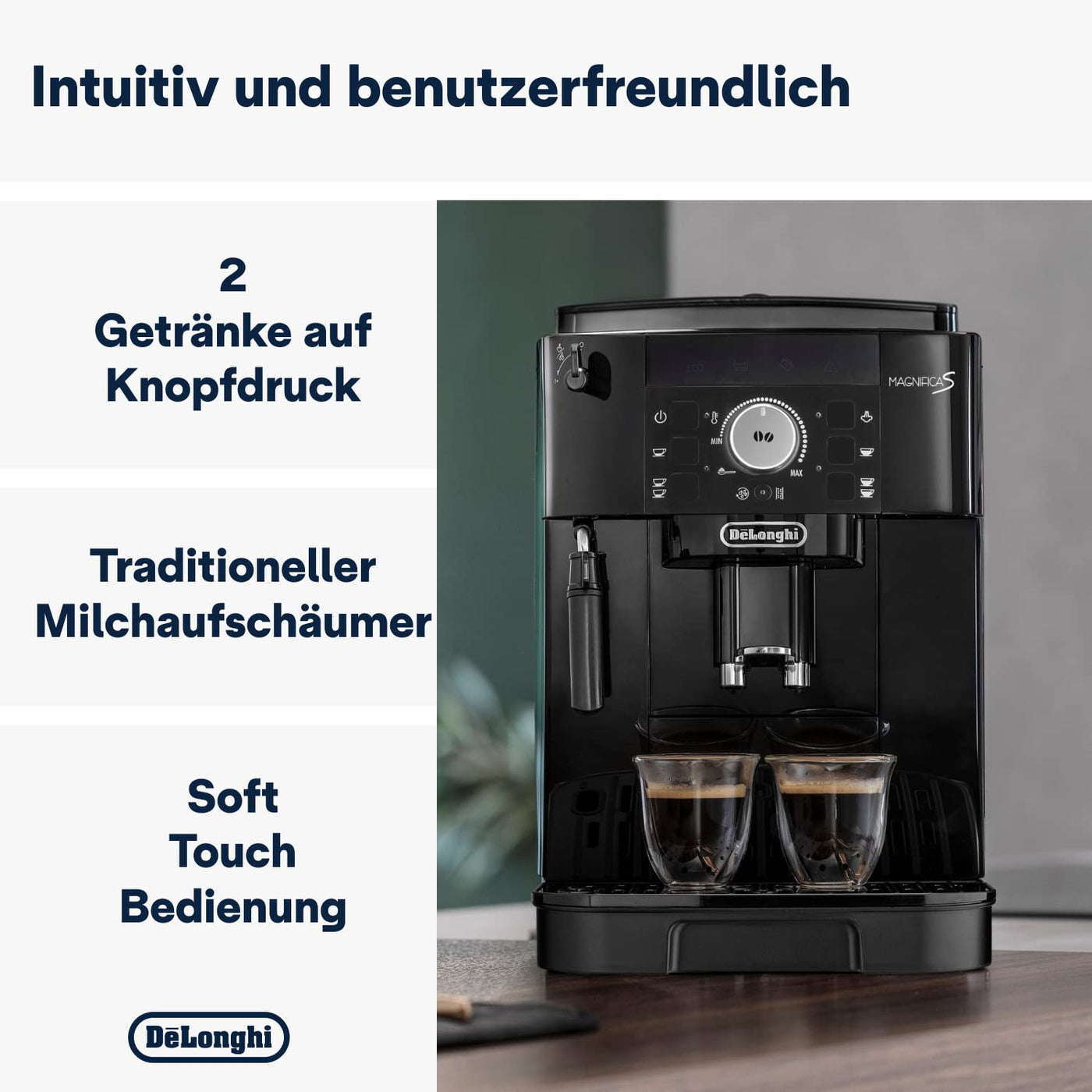 De'Longhi Magnifica S ECAM11.112.B, Kaffeevollautomat mit Milchaufschäumdüse für Cappuccino, mit Espresso Direktwahltasten und Drehregler, 2-Tassen-Funktion, Schwarz