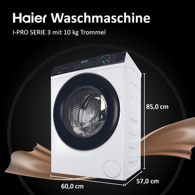 Haier I-PRO SERIE 3 HW101-NBP14939 I Frontlader Waschmaschine 10kg I Washing Machine mit A-Effizienz, 1.400 U/Min. & sparsamem Inverter-Motor I Mit Dampfprogrammen, Mengenautomatik & Refresh-Programm