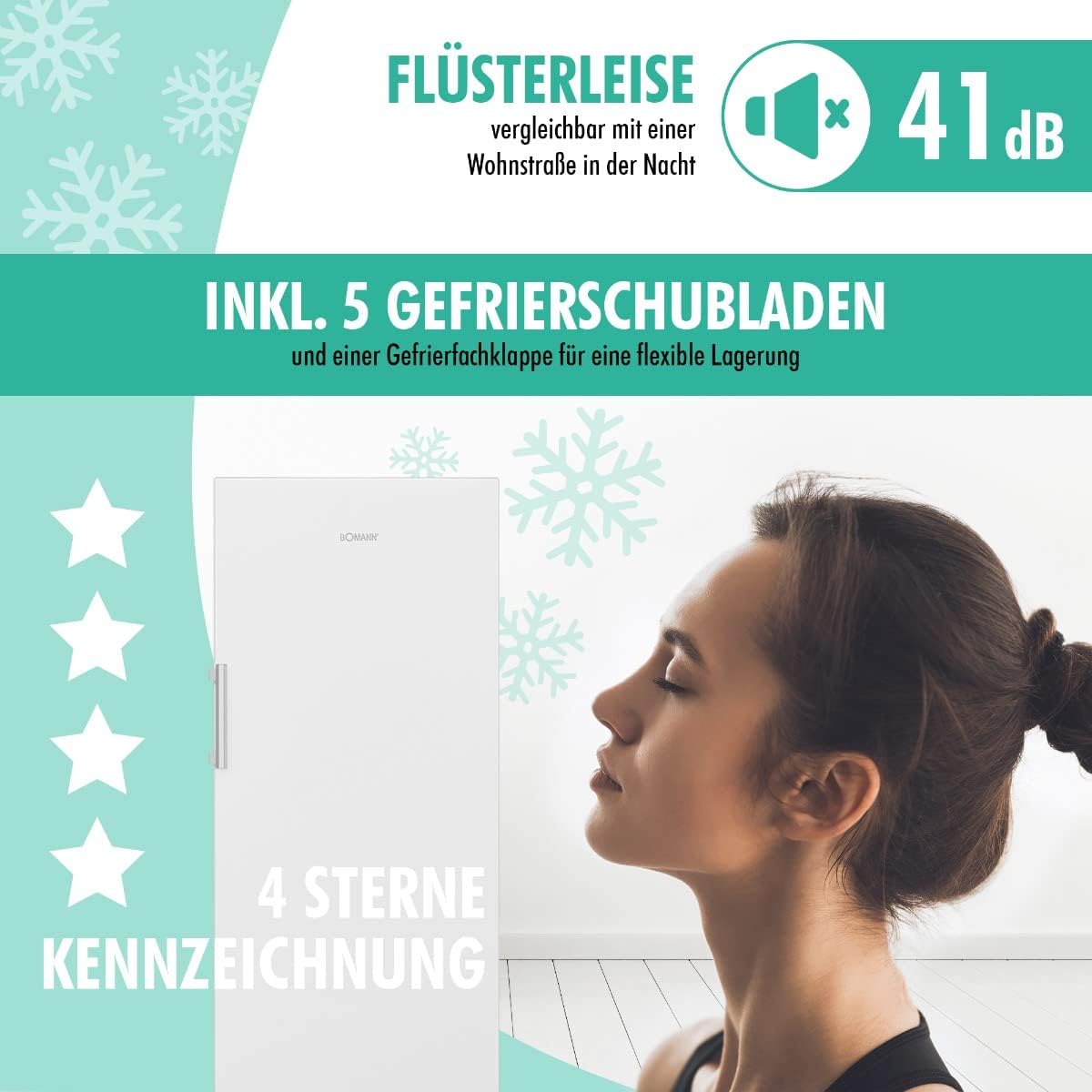 Bomann® Gefrierschrank Nofrost freistehender Tiefkühlschrank 194 Liter Nutzinhalt | No Frost - nie wieder abtauen - Schnellgefrierfunktion u. MultiAirflow-System | Türanschlag wechselbar | GS 7326.1