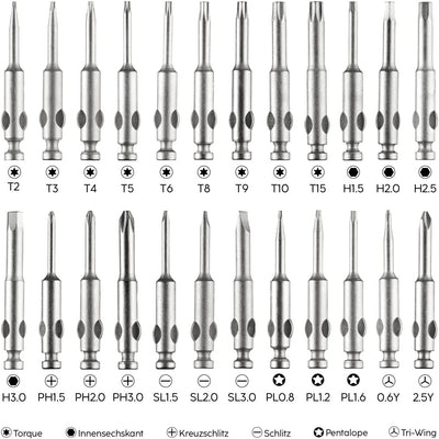 Hama Feinmechaniker Schraubendreher Mini (u.a. Kreuzschlitz, Schlitz, Torx Reparatur-Set magnetisch für Brille, Uhr, Laptop, Tablet, Handy, Kamera, Modellbau) Screwdriver, Werkzeugset 25-teilig