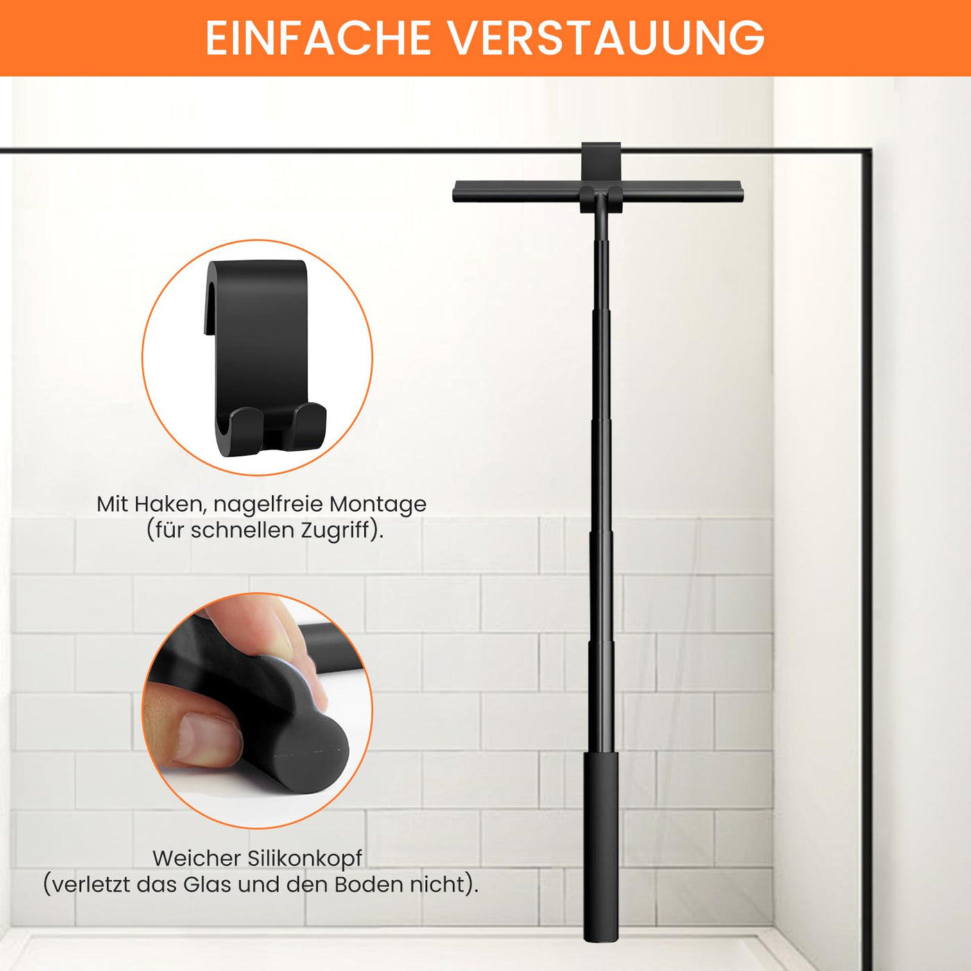 Duschabzieher Langer Stiel - Festigen Upgrade Abzieher Dusche Schwarz 23-97cm Teleskop Fensterabzieher mit Halterung Duschabzieher Silikon,Abzieher Boden,Duschkabinenabzieher fensterwischer