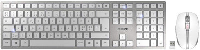 CHERRY DW 9000 SLIM, Kabelloses Tastatur- und Maus-Set, Französisches Layout (AZERTY), Bluetooth & 2,4 GHz Funk, Leise Tasten, Wiederaufladbar, Weiß-Silber