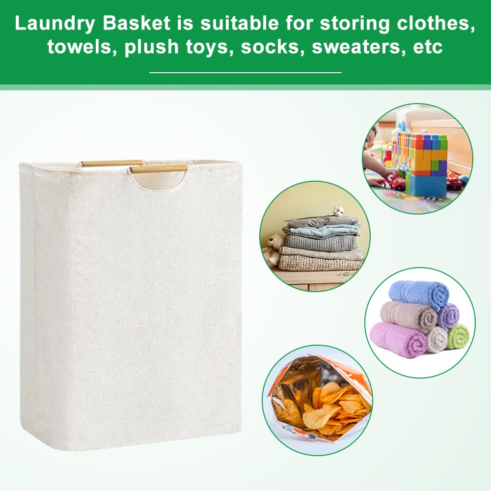 ADERTOS Wäschekorb Faltbarer Wäschesammler 60L Beige Wäsche Körbe mit Henkel Wasserdicht 55 * 40 * 25cm Laundry Basket Wäschesack für Schlafzimmer, Badezimmer,Schlafsaal, Wohnzimmer Bad