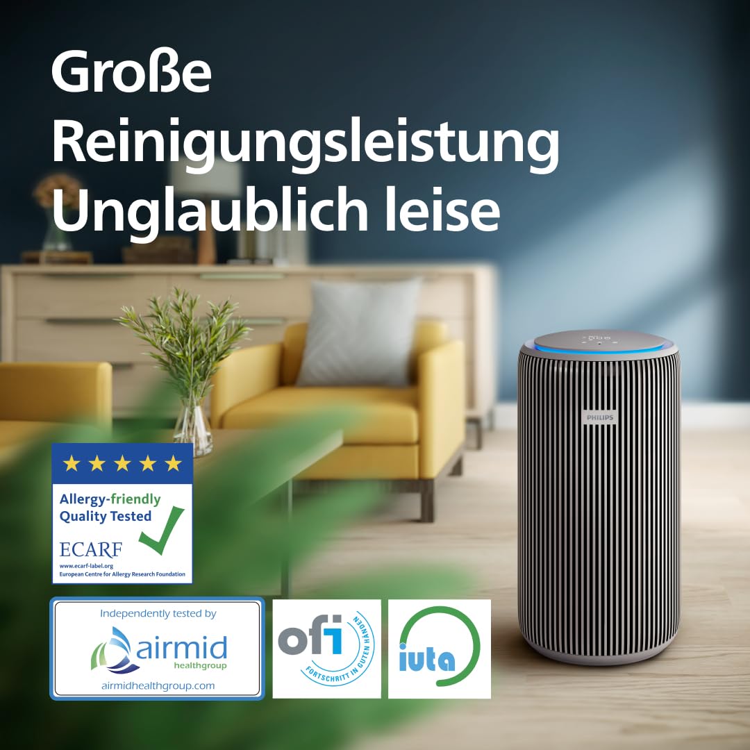 Philips PureProtect 3200 Serie: Intelligenter Luftreiniger, HEPA- und Aktivkohlefilter, CADR 500 m³/h für 130 m², besonders leise und energieeffizient, erfasst 99,97% Allergene (AC3210/12)