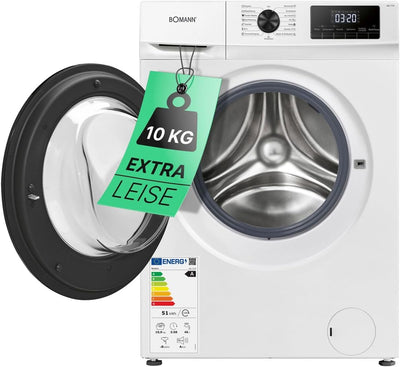 Bomann® Waschmaschine 10kg | max. 1400 U/min | 10 Jahre Motor-Garantie | effizienter, leiser & langlebiger Invertermotor | 15 Programme | Endzeitvorwahl | LED-Display | Washing Machine WA 7110