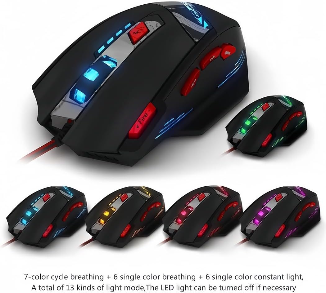 Souris de jeu Zelotes T90 9200 DPI, 8 boutons programmables, LED multimode, souris de jeu USB, réglage du poids pour les joueurs professionnels