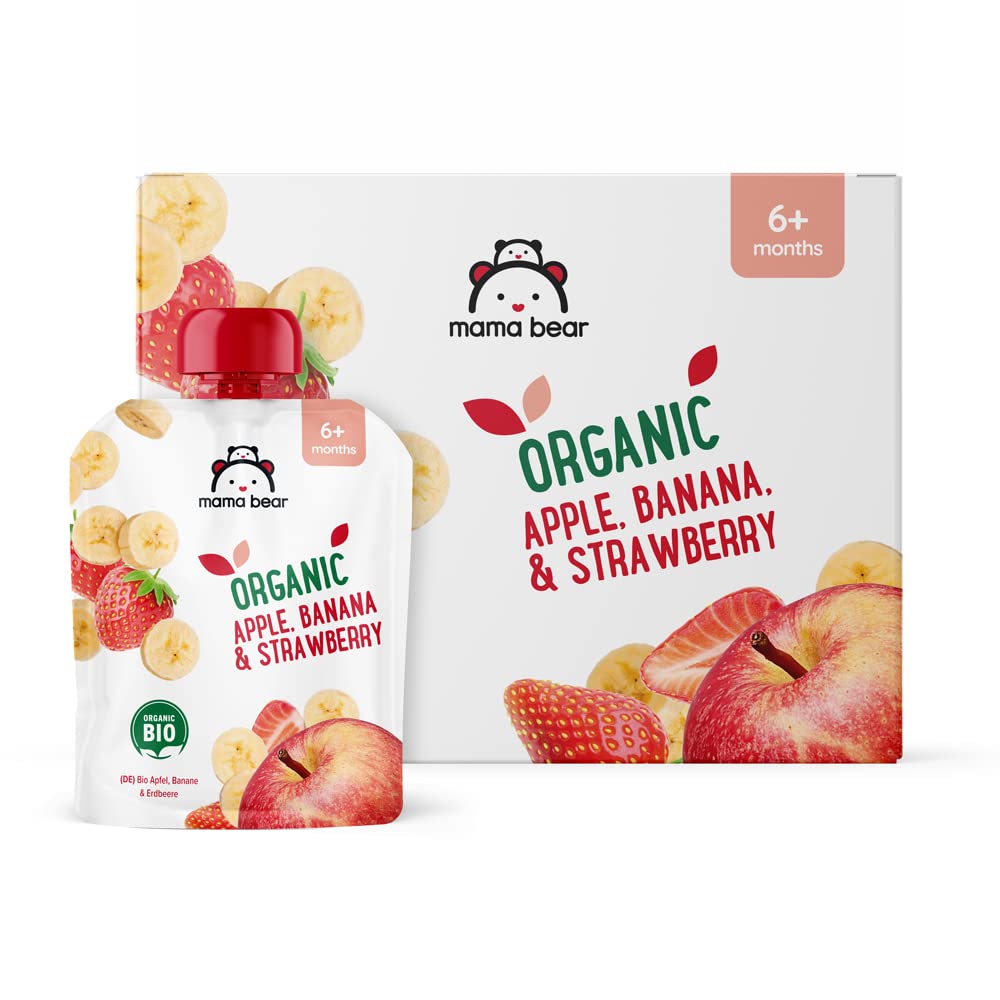 Amazon-Marke: Mama Bear Quetschie Bio Apfel, Banane und Erdbeere, vegetarisch, 90g (6er-Pack)